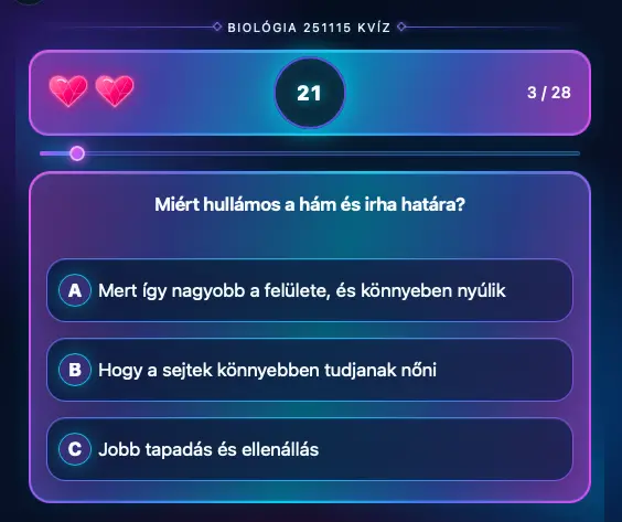 7streak kvíz: biológia feleletválasztós kérdés